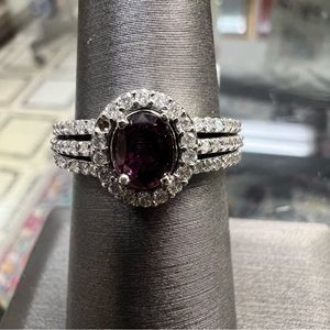 14k White Gold Diamond & Ruby Ring